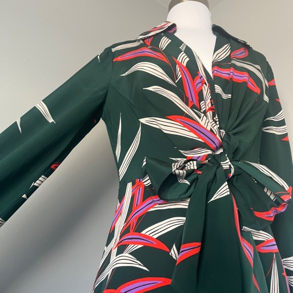 $468 DIANE VON FURSTENBERG QUINCY HUNTER PALM LEAVES SILK WRAP EFFECT MIDI DRESS - Picture 10 of 16